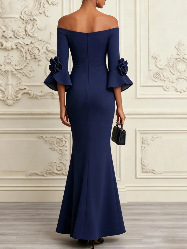 ELENA | ROBE MAXI MERMAID FLEURIE 3D MARINE