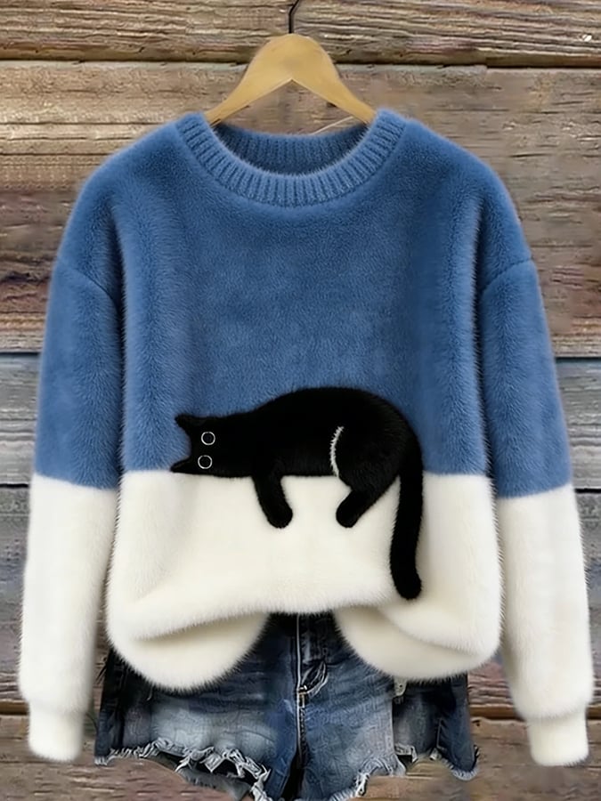 Pull Élégant à Imprimé Chat pour Femmes