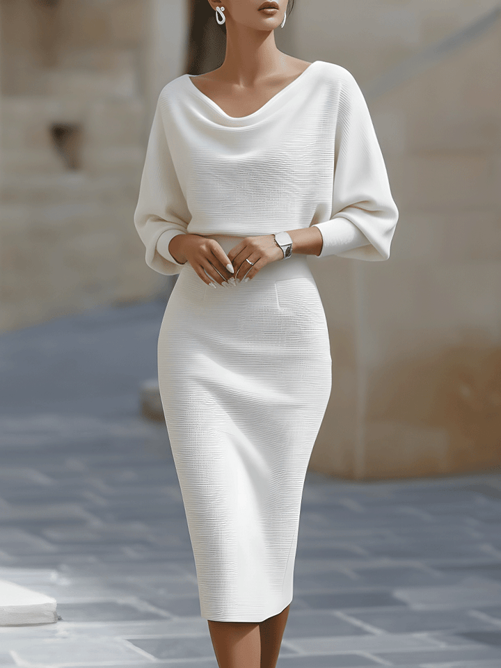 Lydia | Robe Midi à Manches Chauve-Souris Drapées pour Femmes