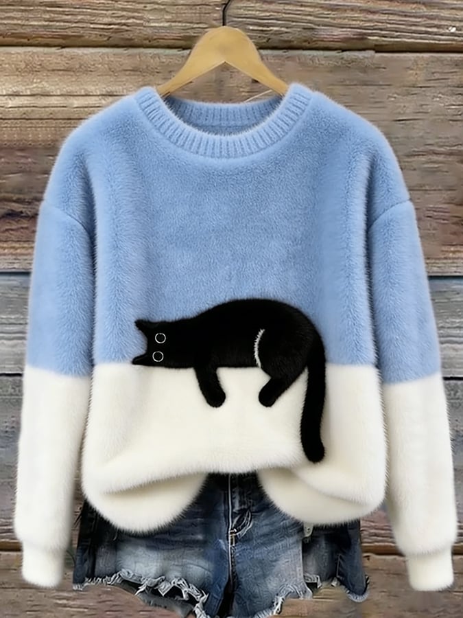 Pull Élégant à Imprimé Chat pour Femmes