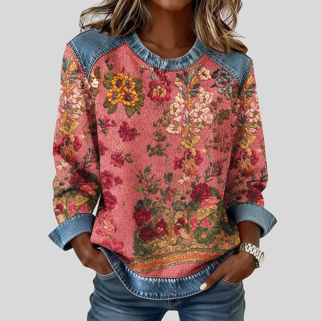 Sandra™ | Sweat-shirt à Fleurs avec Bord Contrastant pour Femmes