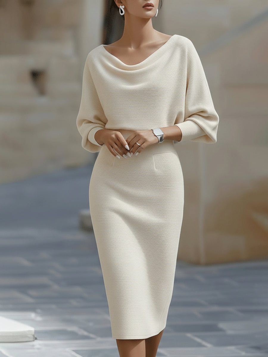 Lydia | Robe Midi à Manches Chauve-Souris Drapées pour Femmes