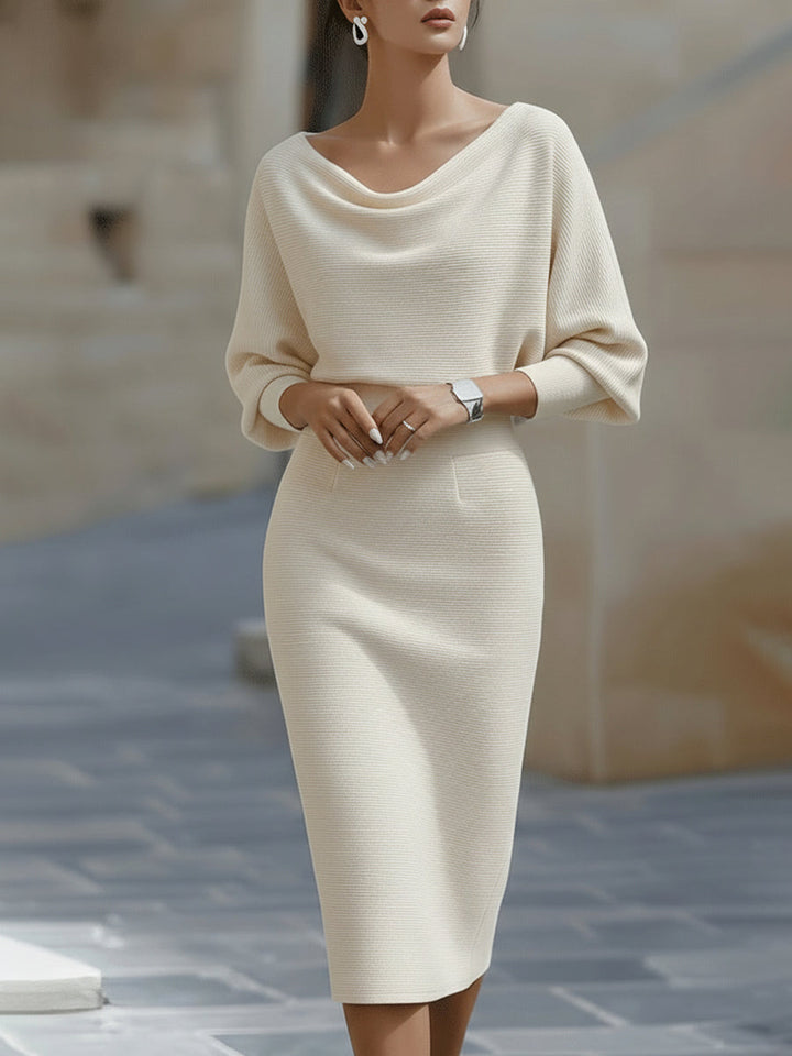 Lydia | Robe Midi à Manches Chauve-Souris Drapées pour Femmes