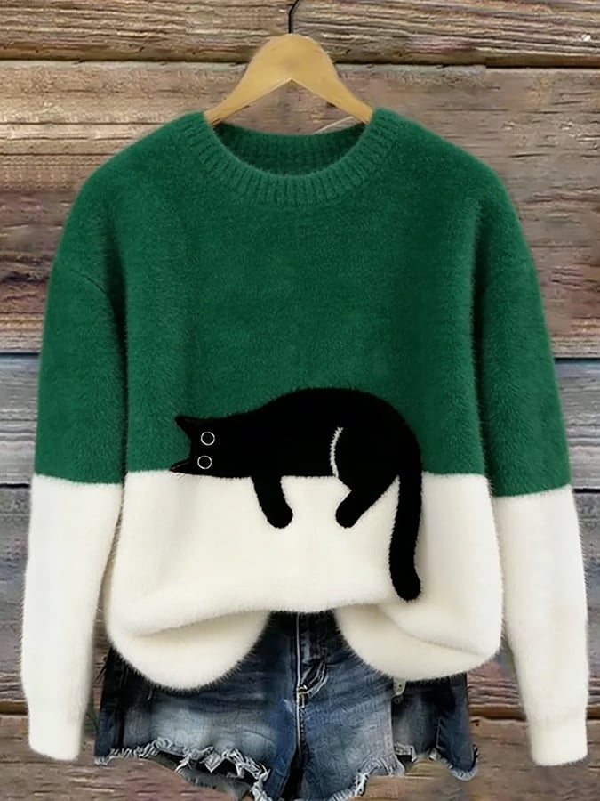 Pull Élégant à Imprimé Chat pour Femmes