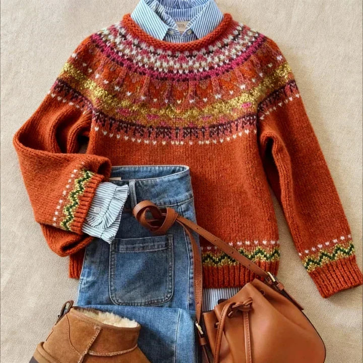 Simona | Pull Fair Isle Rouge Profond