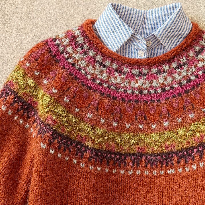 Simona | Pull Fair Isle Rouge Profond