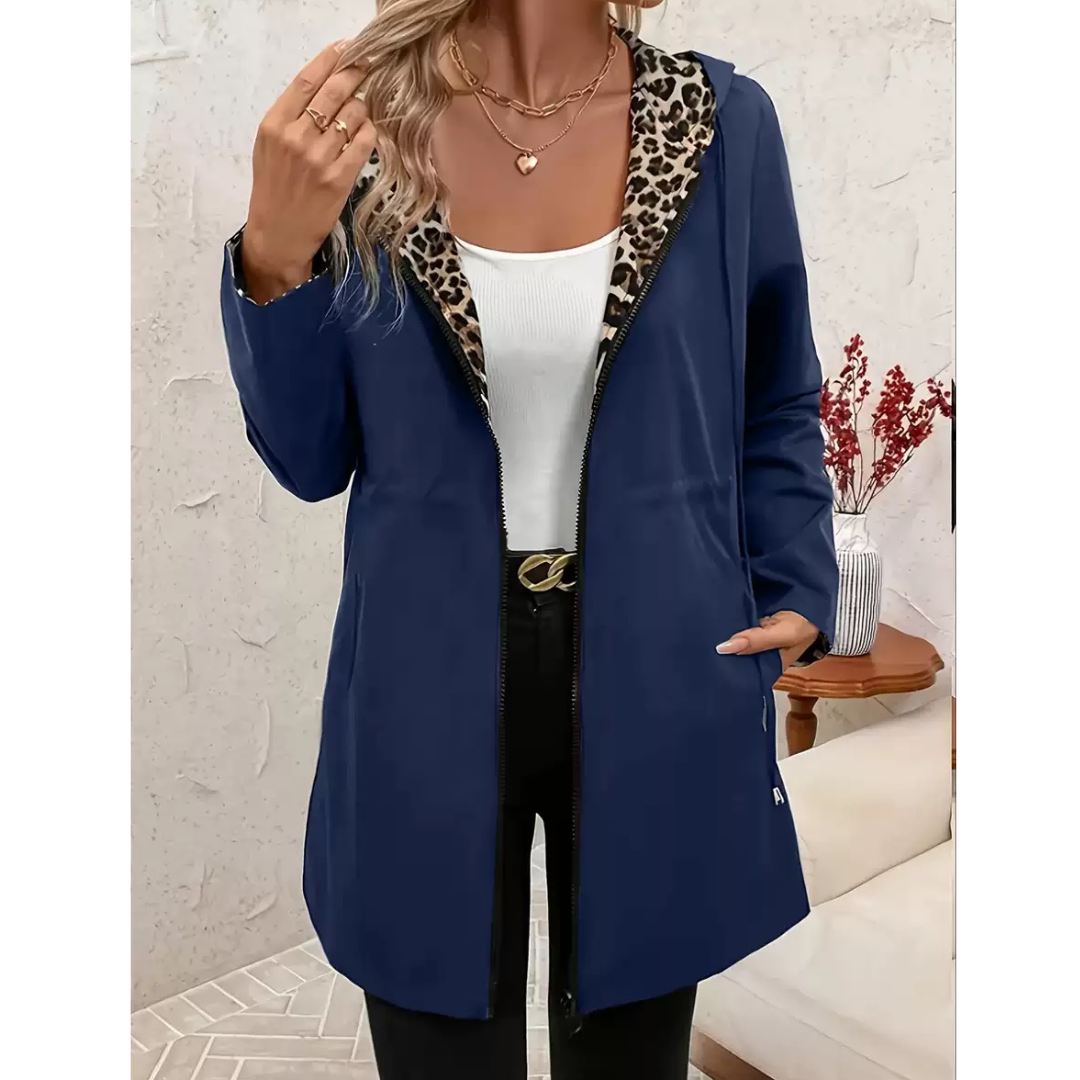 Manteau à Capuche Réversible Imprimé Léopard pour Femmes