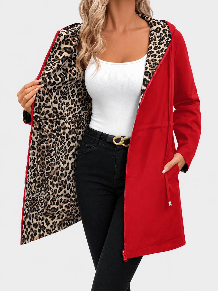 Manteau à Capuche Réversible Imprimé Léopard pour Femmes