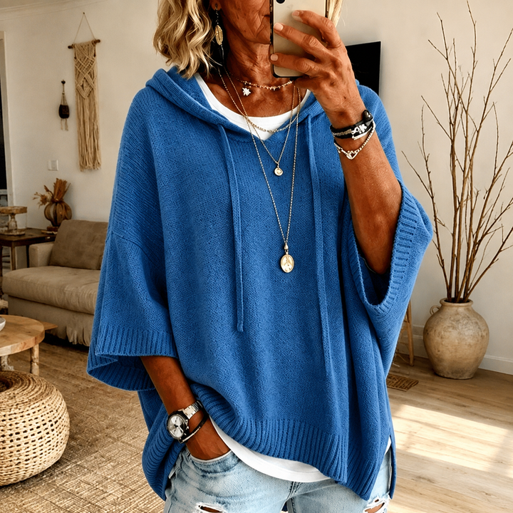Pull Poncho Oversized Bleu pour Femmes