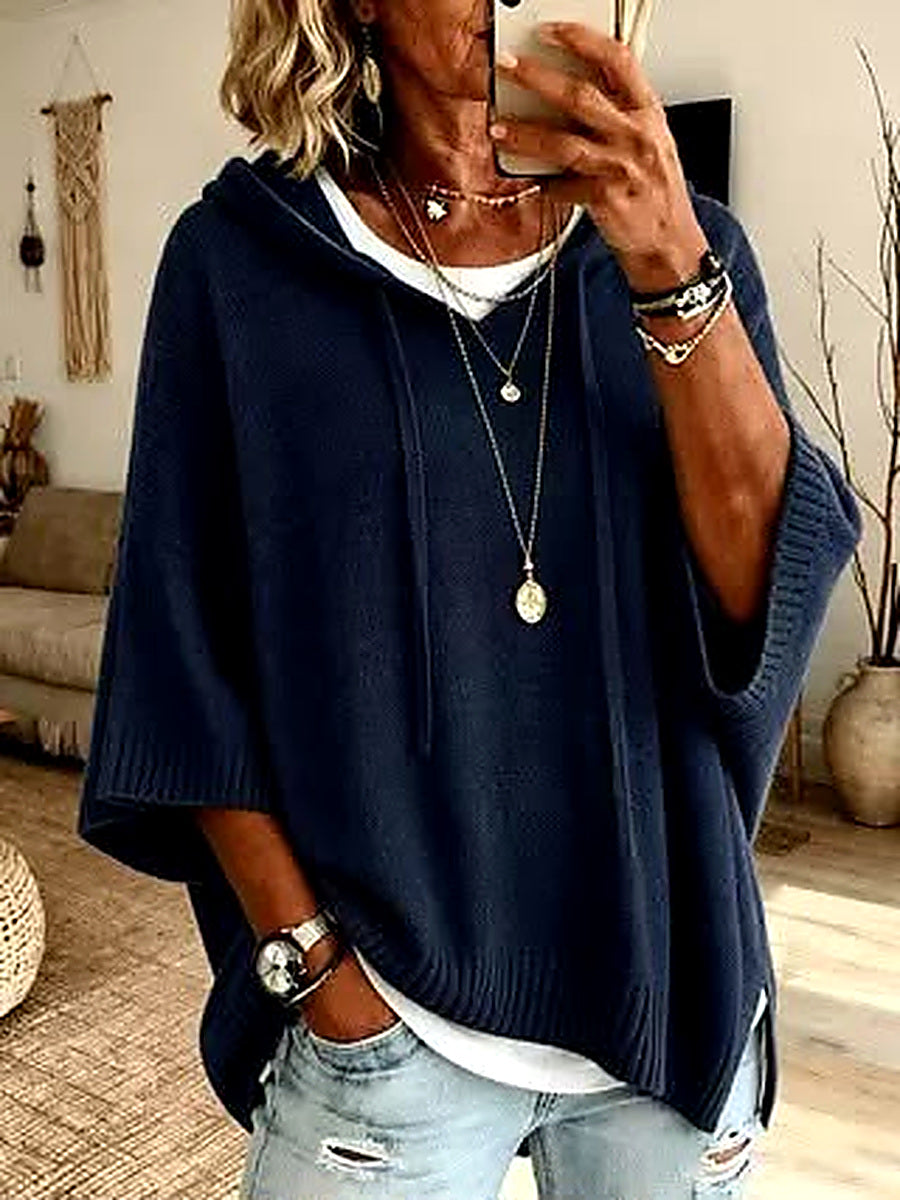 Pull Poncho Oversized Bleu pour Femmes