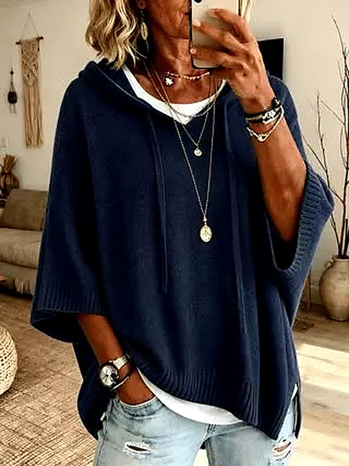 Pull Poncho Oversized Bleu pour Femmes