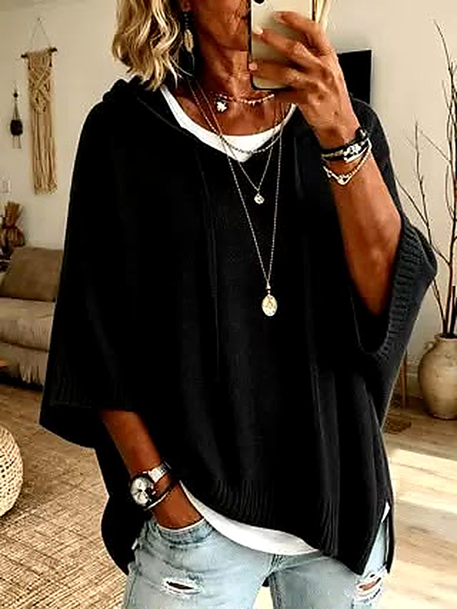 Pull Poncho Oversized Bleu pour Femmes