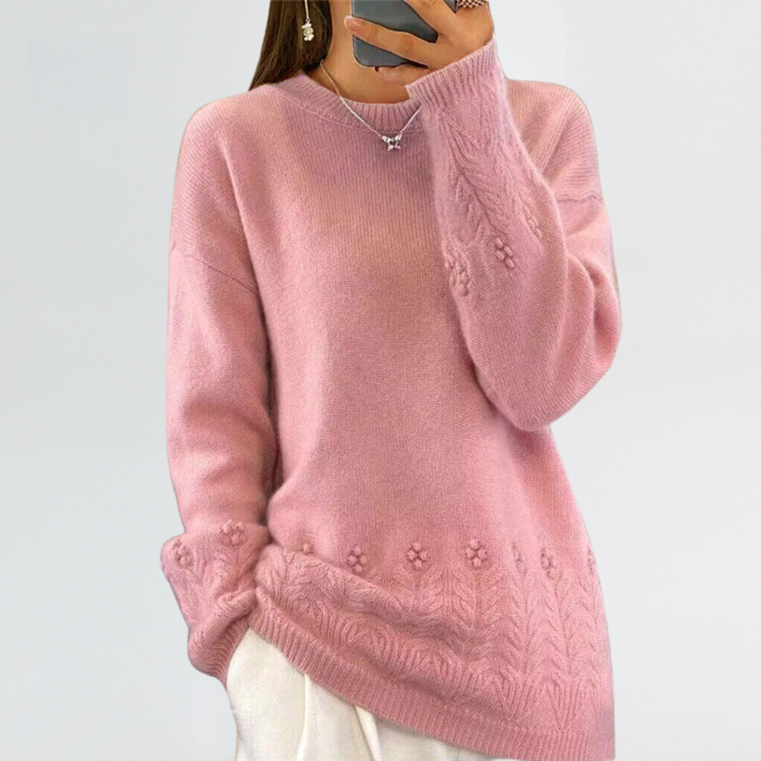 Pull en Tricot Floral Scandinave pour Femmes