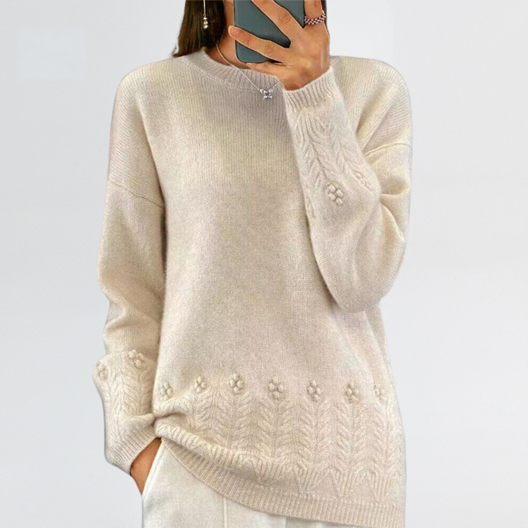 Pull en Tricot Floral Scandinave pour Femmes
