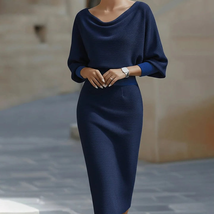 Lydia | Robe Midi à Manches Chauve-Souris Drapées pour Femmes