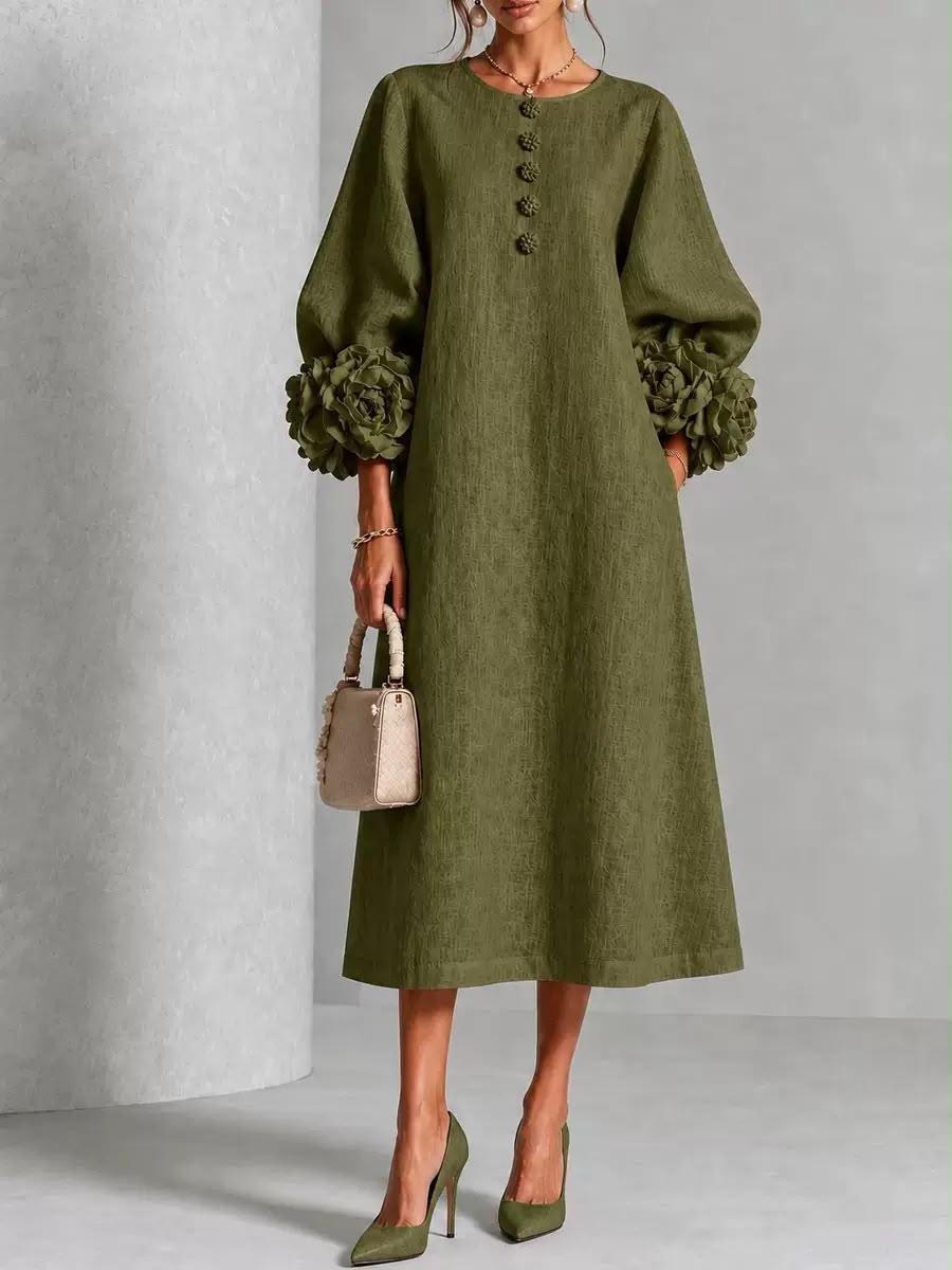 Rosélia – Robe Midi Fleurie à Boutons Délicats