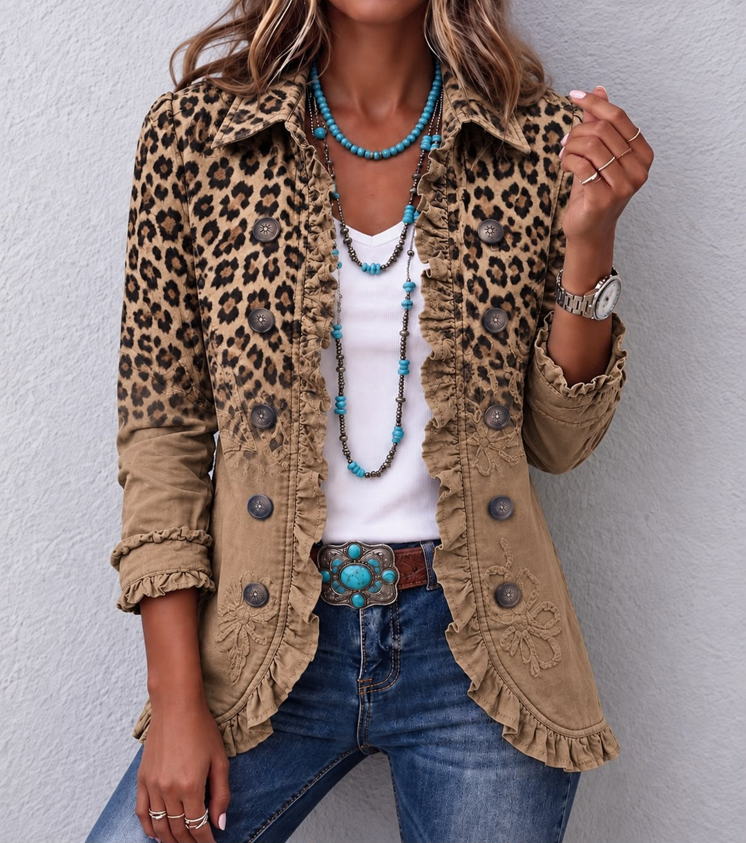 Kamberly™ | Veste utilitaire à volants brodée florale Boho-Chic