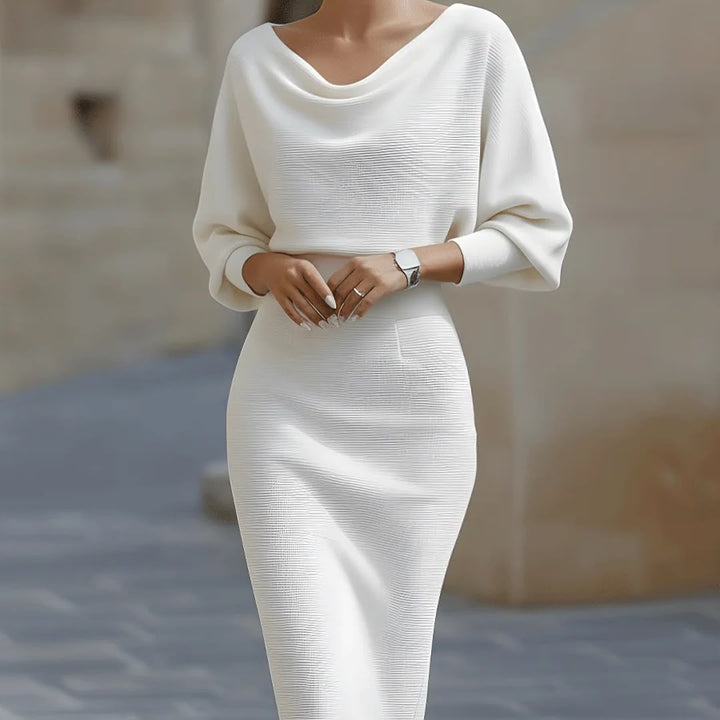 Lydia | Robe Midi à Manches Chauve-Souris Drapées pour Femmes