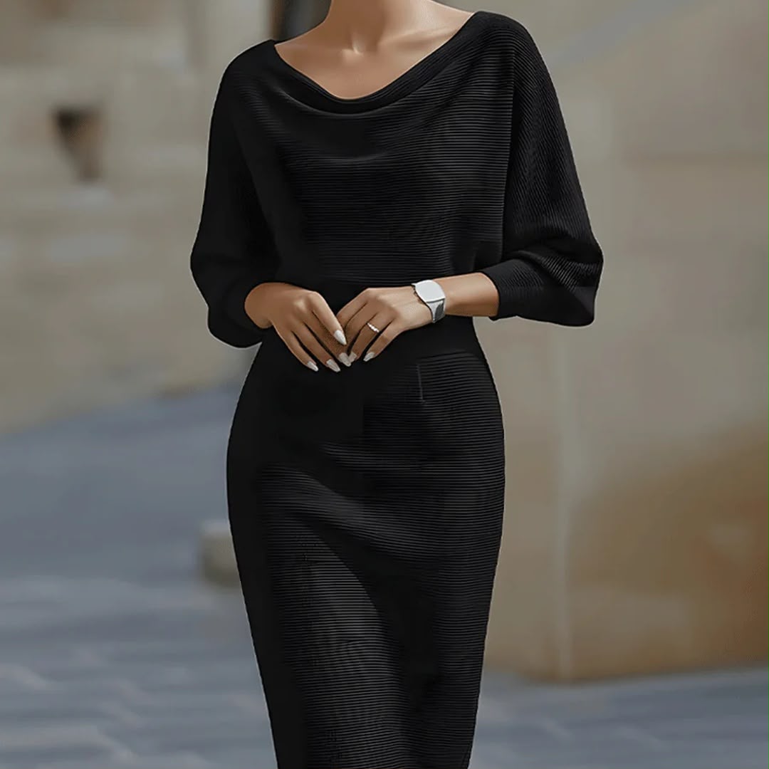 Lydia | Robe Midi à Manches Chauve-Souris Drapées pour Femmes