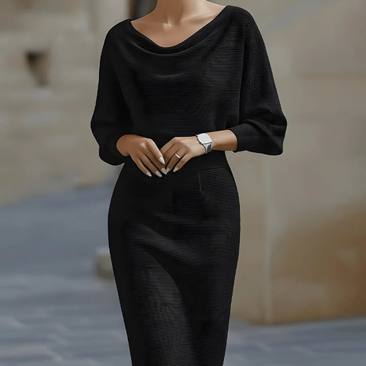 Lydia | Robe Midi à Manches Chauve-Souris Drapées pour Femmes