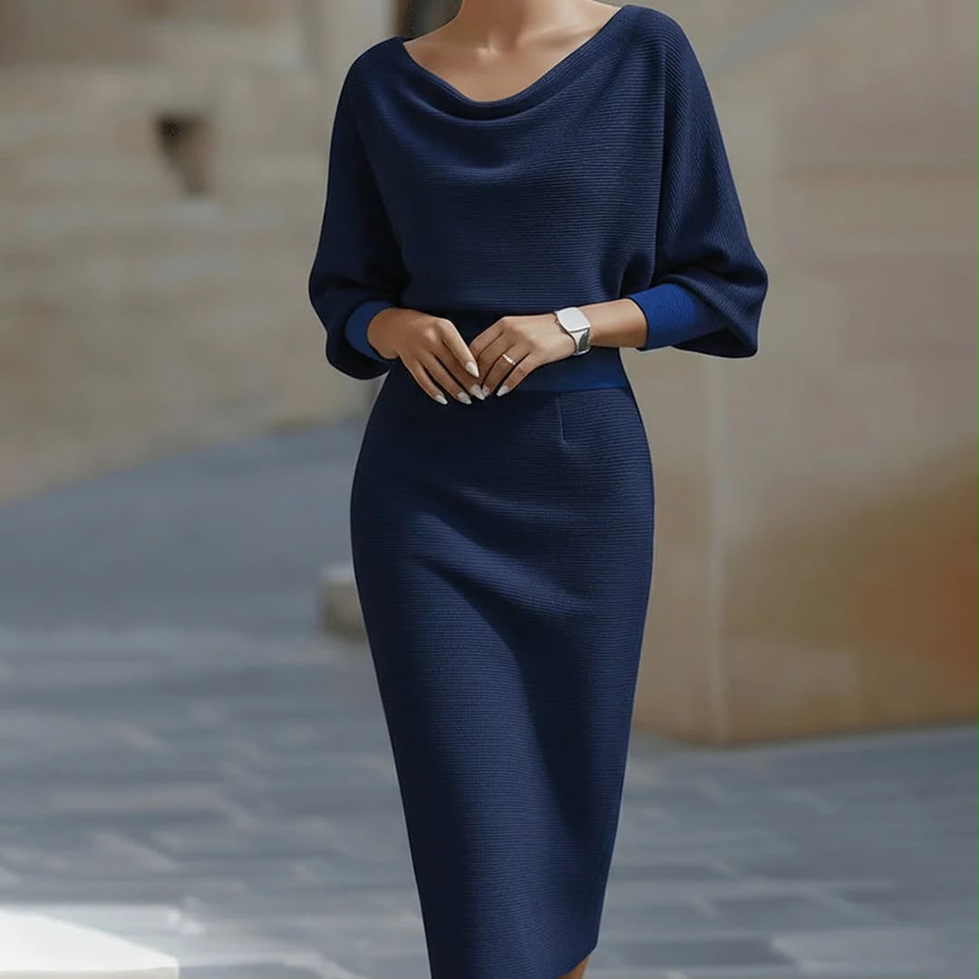 Lydia | Robe Midi à Manches Chauve-Souris Drapées pour Femmes