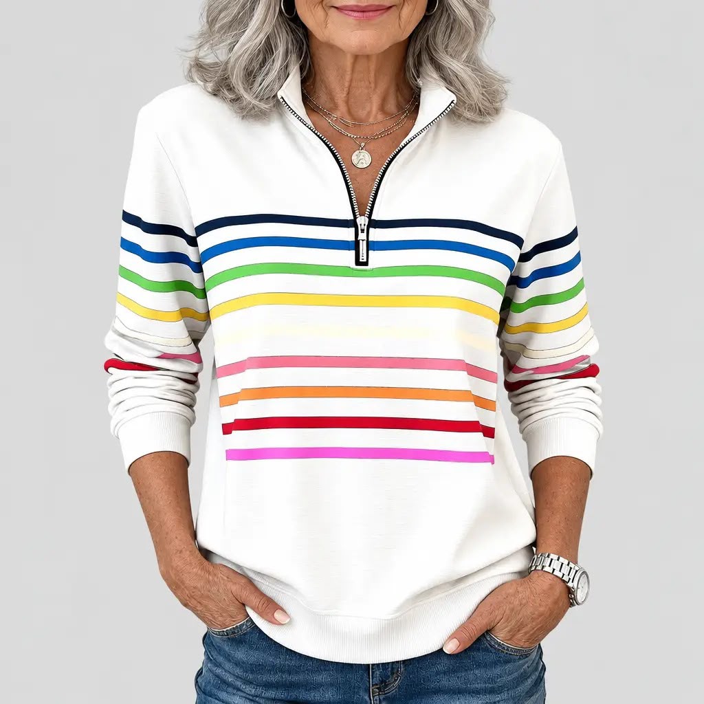 CELINE | SWEAT À COL ZIPPER COLORÉ À RAYURES