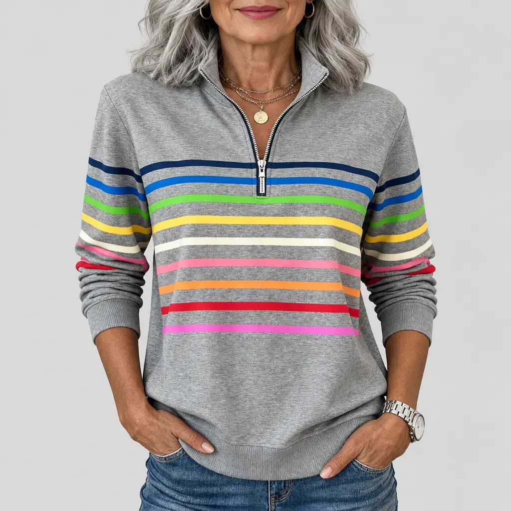 CELINE | SWEAT À COL ZIPPER COLORÉ À RAYURES