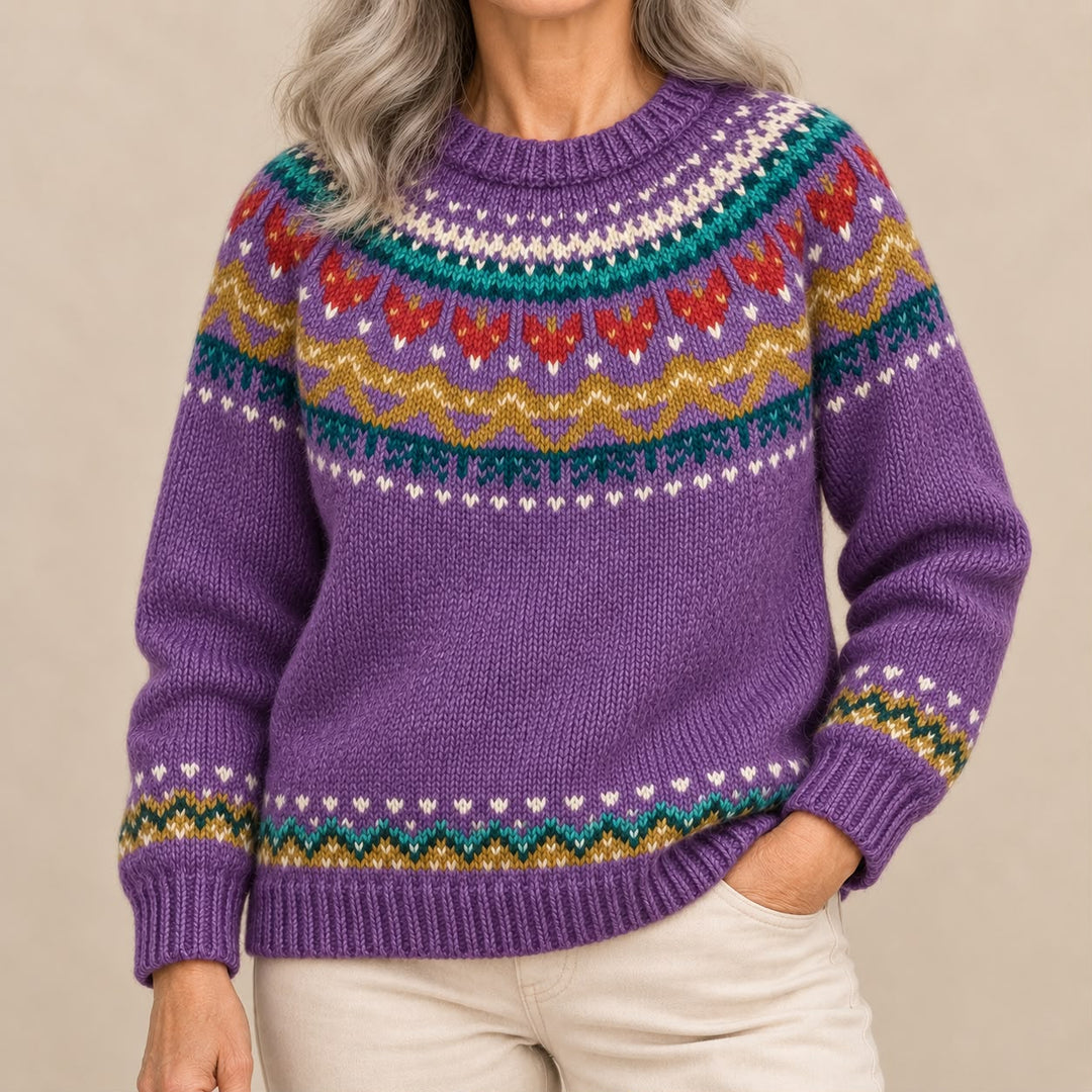 Simona | Pull Fair Isle Rouge Profond