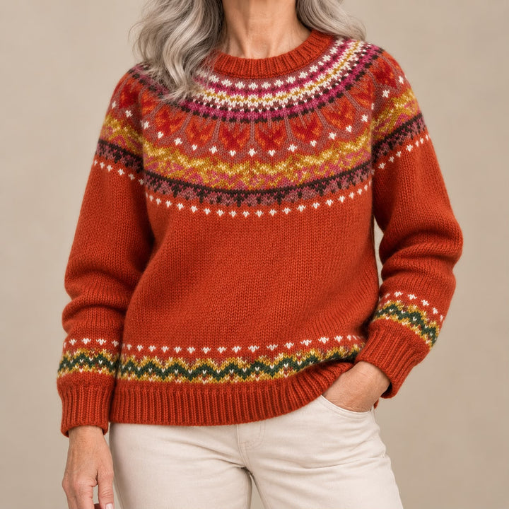 Simona | Pull Fair Isle Rouge Profond