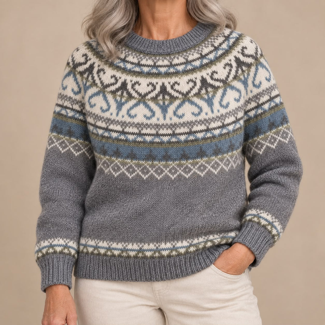 Simona | Pull Fair Isle Rouge Profond