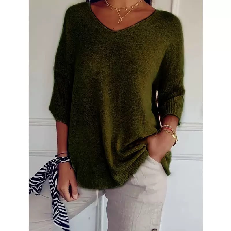 Ellen™ | Pull en tricot doux à manches 3/4 et col en V pour femmes