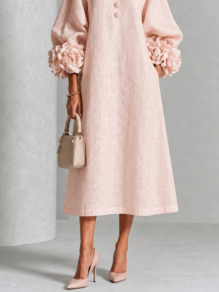 Rosélia – Robe Midi Fleurie à Boutons Délicats