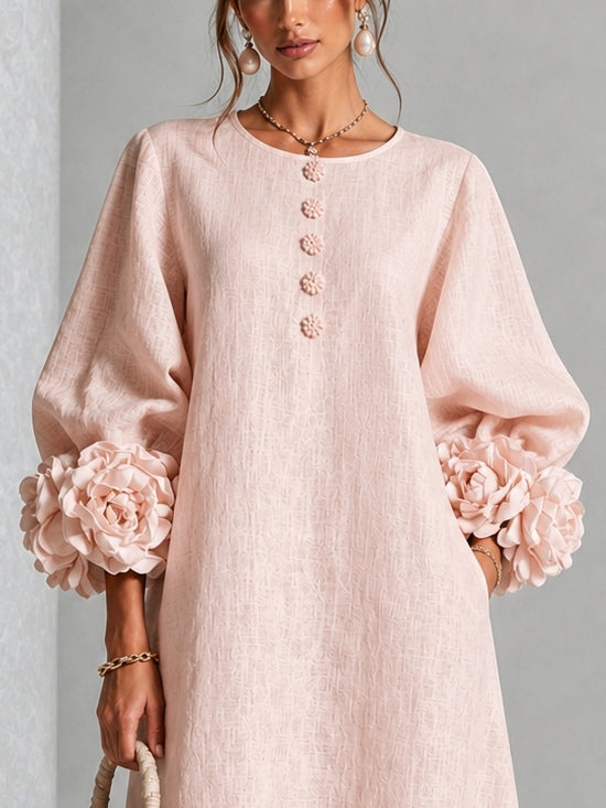 Rosélia – Robe Midi Fleurie à Boutons Délicats