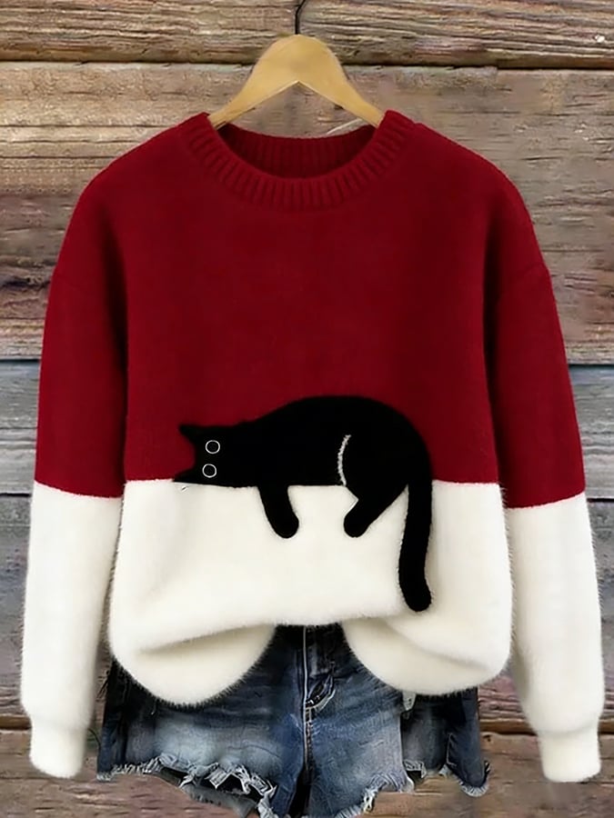 Pull Élégant à Imprimé Chat pour Femmes