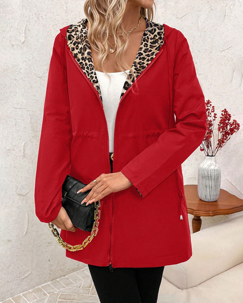 Manteau à Capuche Réversible Imprimé Léopard pour Femmes