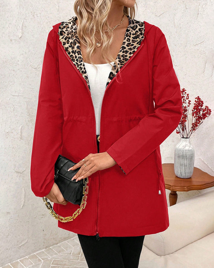 Manteau à Capuche Réversible Imprimé Léopard pour Femmes