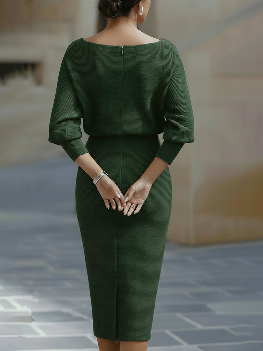 Lydia | Robe Midi à Manches Chauve-Souris Drapées pour Femmes