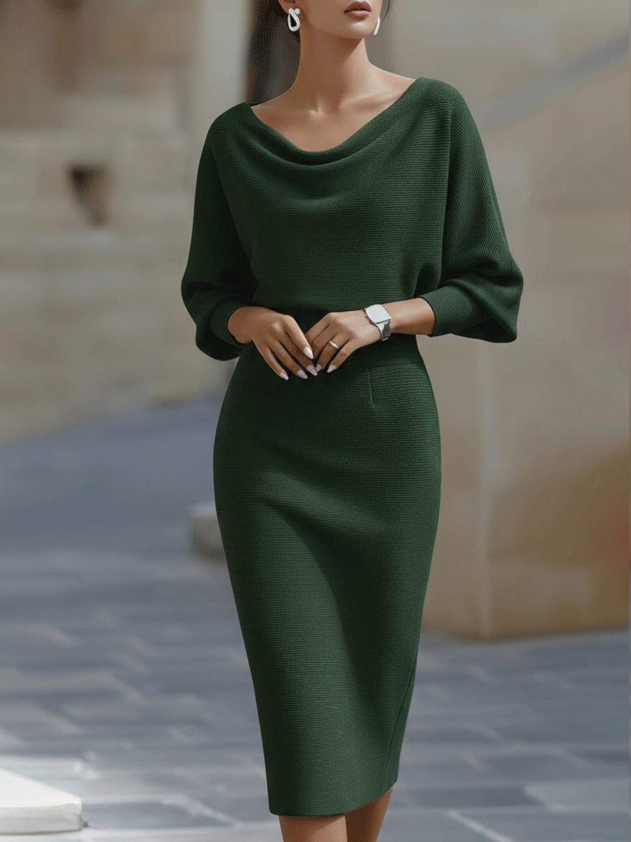 Lydia | Robe Midi à Manches Chauve-Souris Drapées pour Femmes