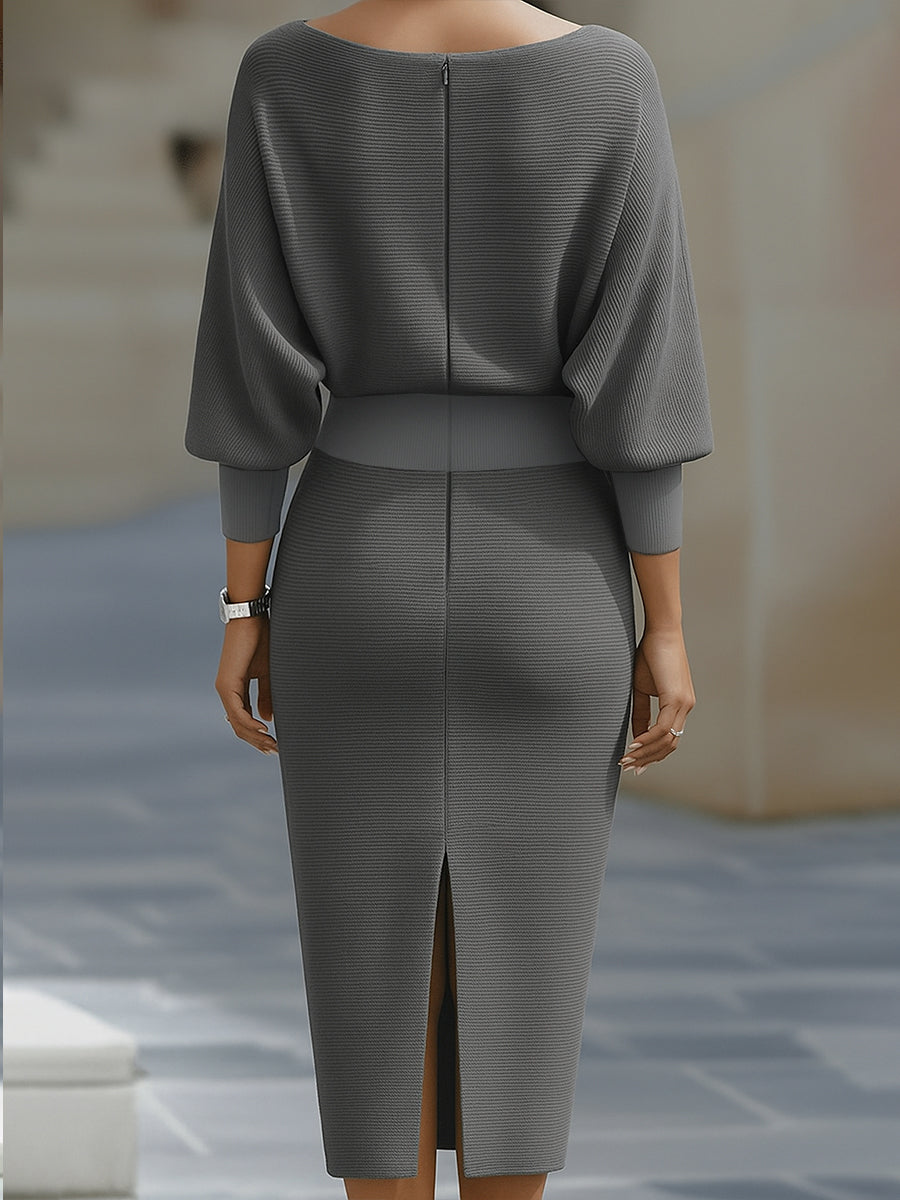 Lydia | Robe Midi à Manches Chauve-Souris Drapées pour Femmes