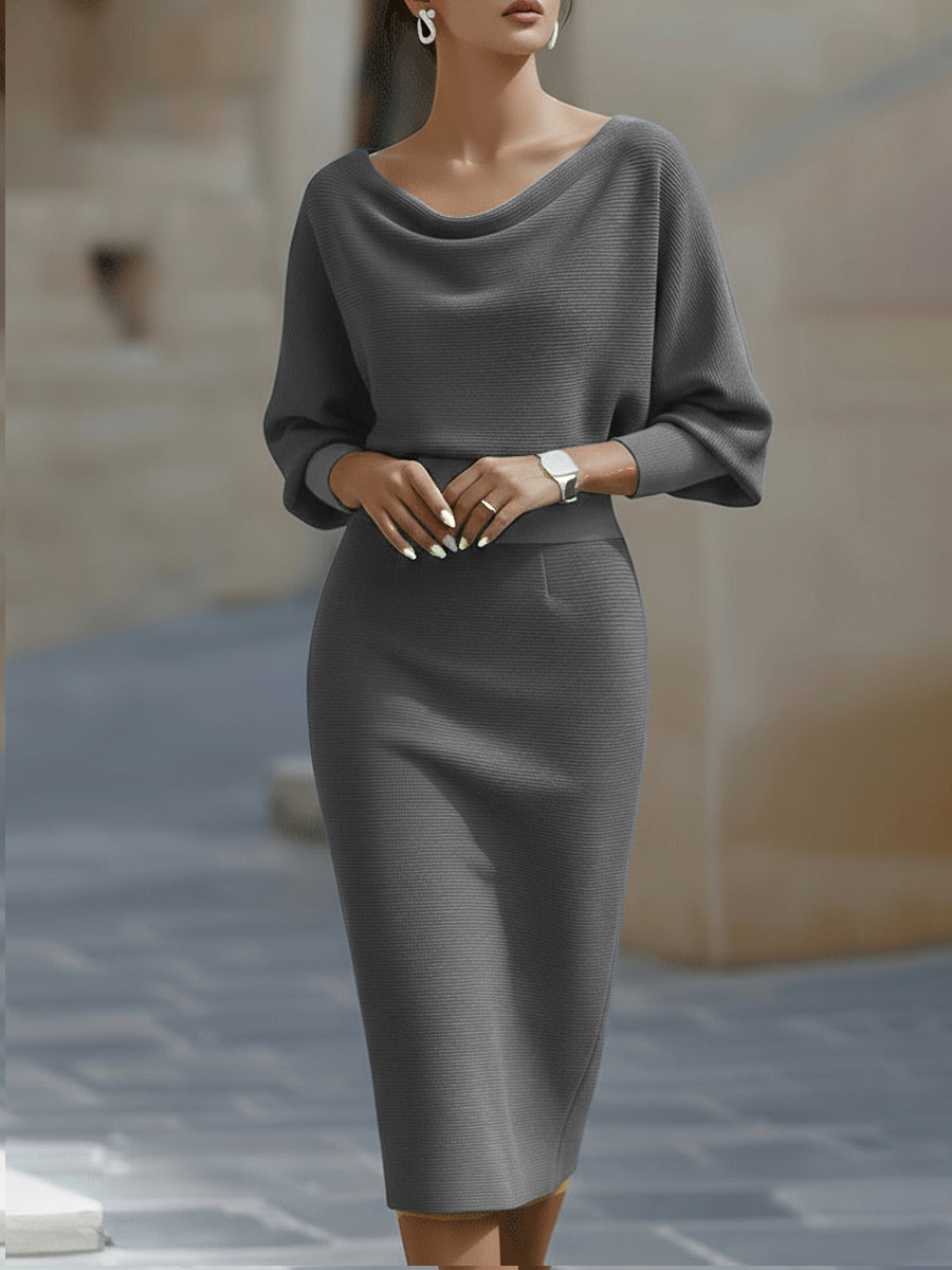 Lydia | Robe Midi à Manches Chauve-Souris Drapées pour Femmes
