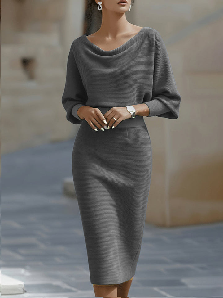 Lydia | Robe Midi à Manches Chauve-Souris Drapées pour Femmes