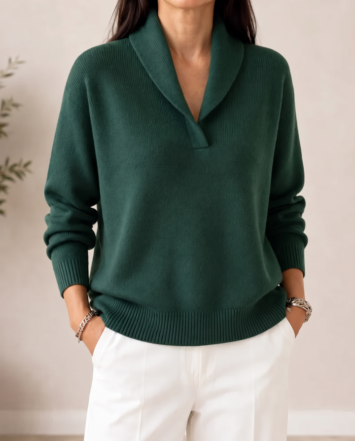 Pull à col en V en maille douce pour femme