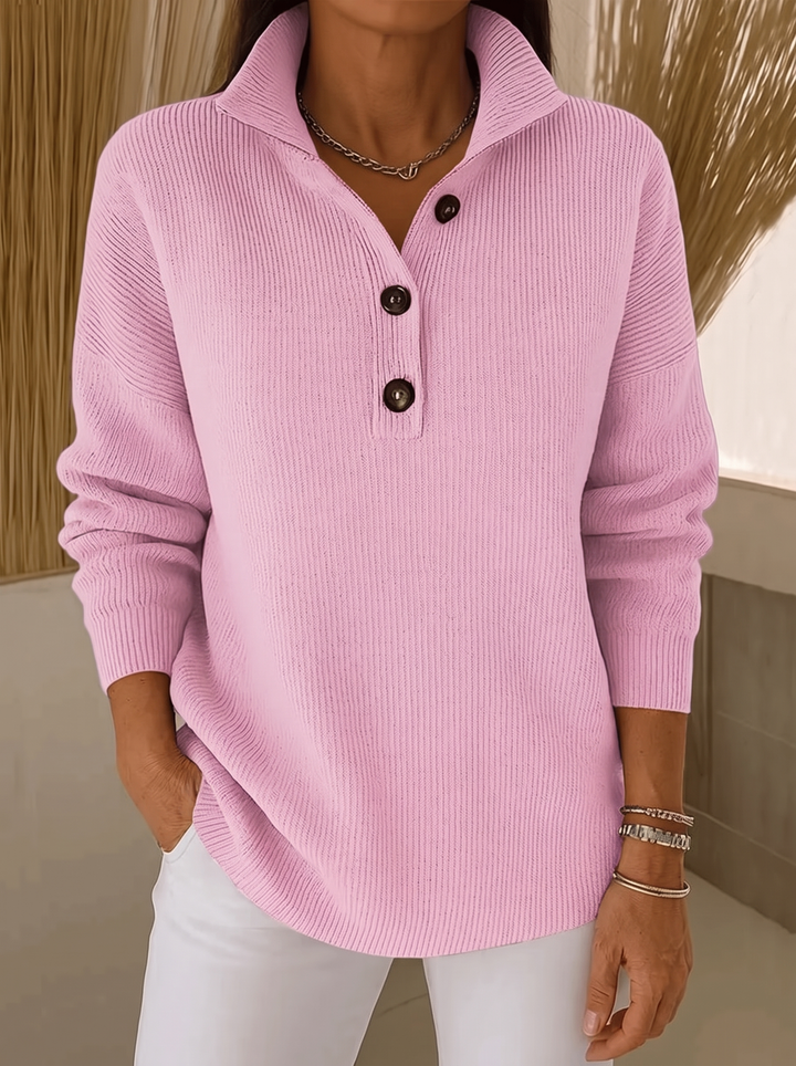 Pull Polo à Col V Côtelé pour Femmes