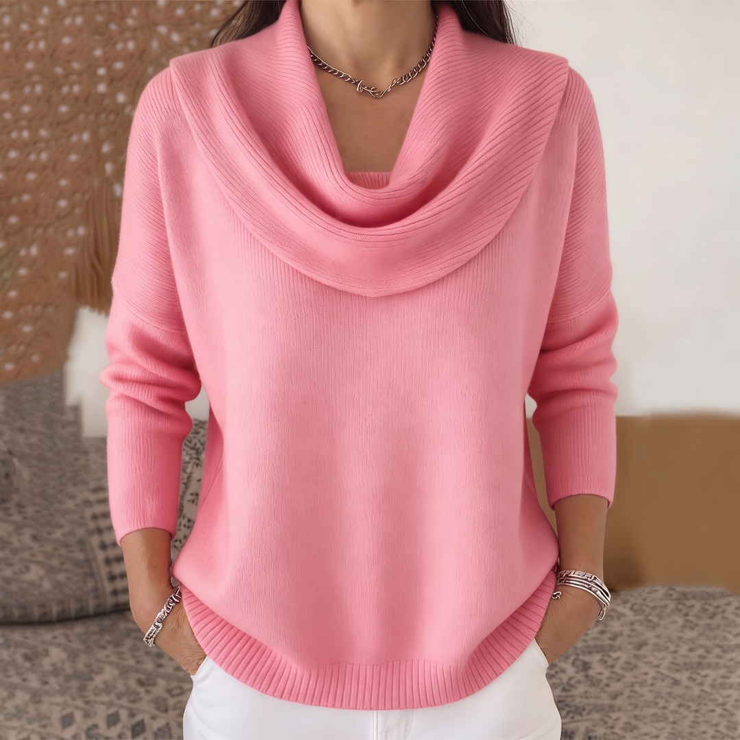 Pull à col drapé pour femmes à manches longues