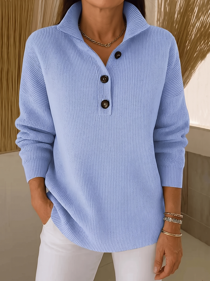 Pull Polo à Col V Côtelé pour Femmes