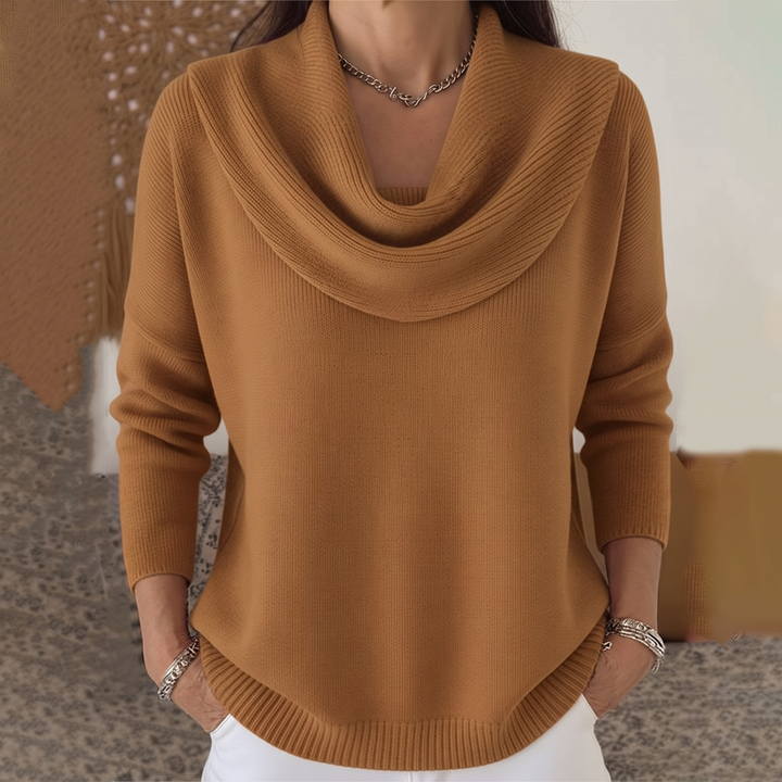 Pull à col drapé pour femmes à manches longues