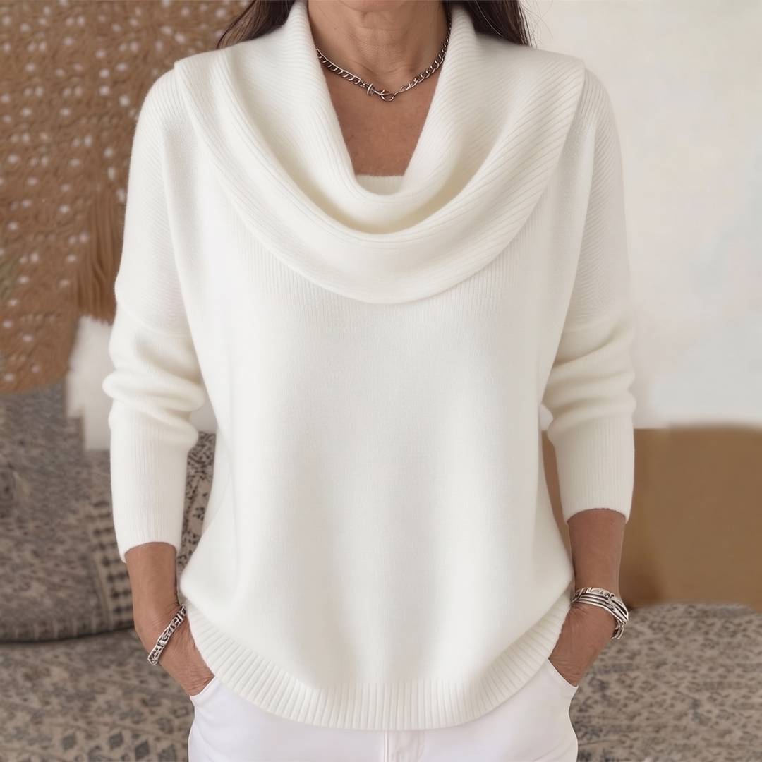 Pull à col drapé pour femmes à manches longues