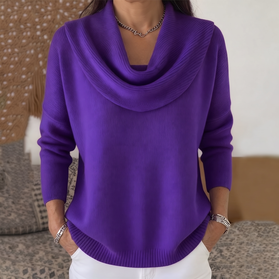 Pull à col drapé pour femmes à manches longues