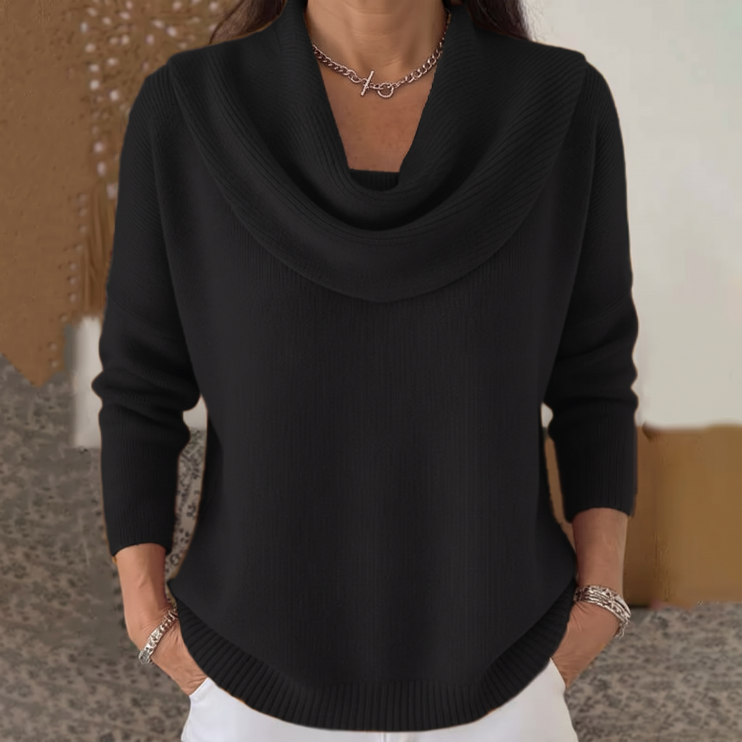 Pull à col drapé pour femmes à manches longues