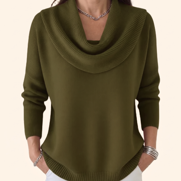 Pull à col drapé pour femmes à manches longues